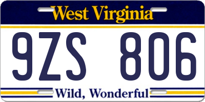 WV license plate 9ZS806