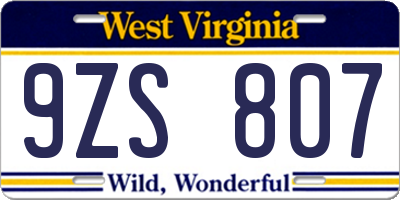 WV license plate 9ZS807