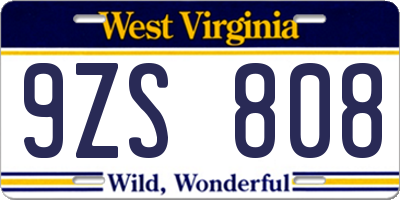 WV license plate 9ZS808