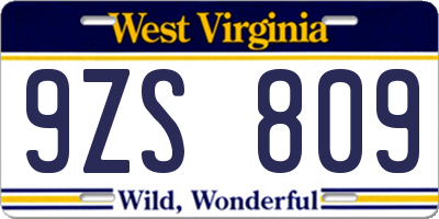 WV license plate 9ZS809