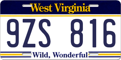 WV license plate 9ZS816