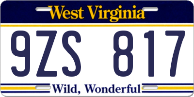 WV license plate 9ZS817