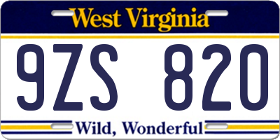 WV license plate 9ZS820