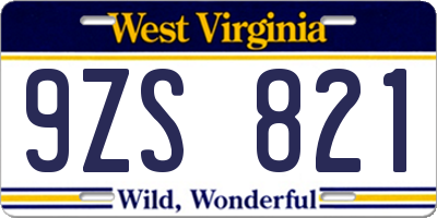 WV license plate 9ZS821