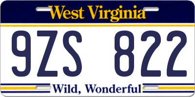 WV license plate 9ZS822