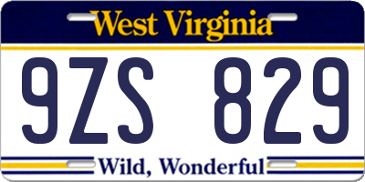 WV license plate 9ZS829