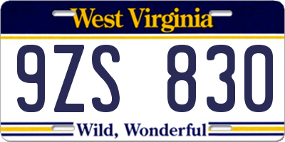 WV license plate 9ZS830