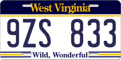 WV license plate 9ZS833