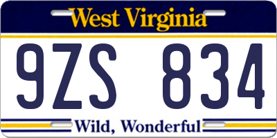 WV license plate 9ZS834