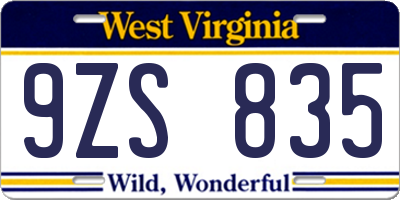 WV license plate 9ZS835