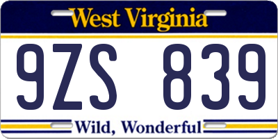 WV license plate 9ZS839