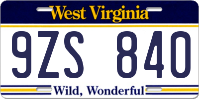 WV license plate 9ZS840