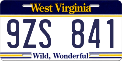 WV license plate 9ZS841
