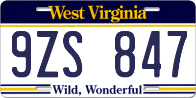 WV license plate 9ZS847