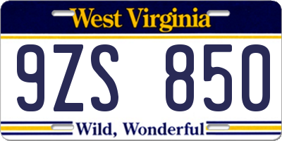 WV license plate 9ZS850