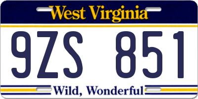 WV license plate 9ZS851