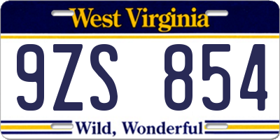 WV license plate 9ZS854