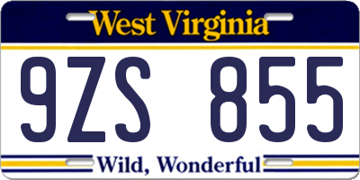 WV license plate 9ZS855