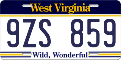 WV license plate 9ZS859