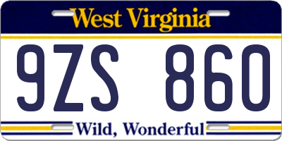 WV license plate 9ZS860