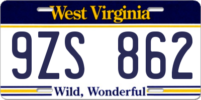 WV license plate 9ZS862