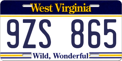 WV license plate 9ZS865