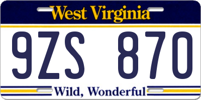 WV license plate 9ZS870