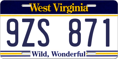 WV license plate 9ZS871
