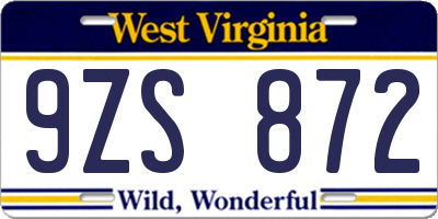 WV license plate 9ZS872