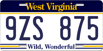 WV license plate 9ZS875