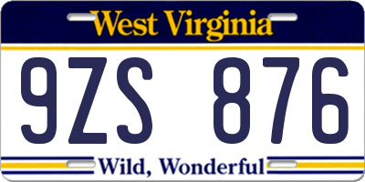 WV license plate 9ZS876