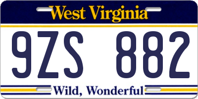 WV license plate 9ZS882