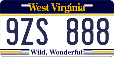 WV license plate 9ZS888