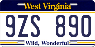 WV license plate 9ZS890