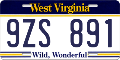 WV license plate 9ZS891
