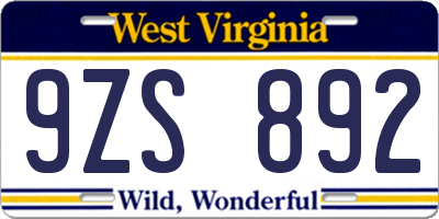 WV license plate 9ZS892