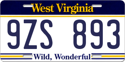 WV license plate 9ZS893