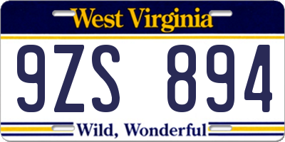WV license plate 9ZS894