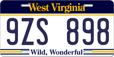 WV license plate 9ZS898