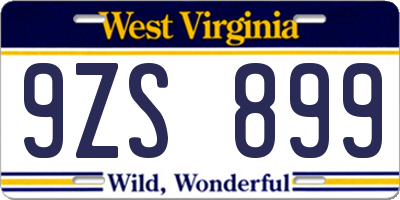 WV license plate 9ZS899