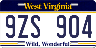 WV license plate 9ZS904