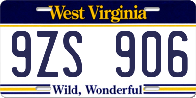 WV license plate 9ZS906