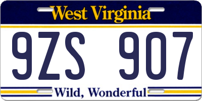 WV license plate 9ZS907
