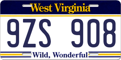 WV license plate 9ZS908
