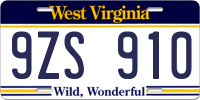 WV license plate 9ZS910