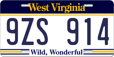 WV license plate 9ZS914