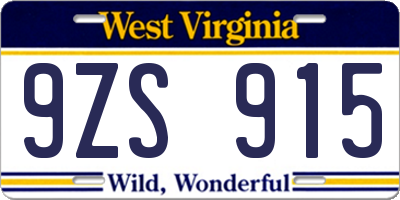 WV license plate 9ZS915