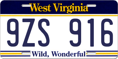 WV license plate 9ZS916