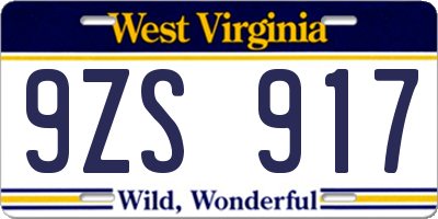 WV license plate 9ZS917