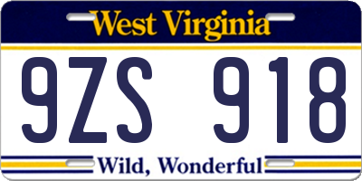WV license plate 9ZS918